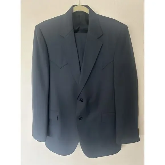 Circle S Mens Western Suit 42R Blazer 38 Pants Gray 2Pc Dallas TX Yokes Cowboy
